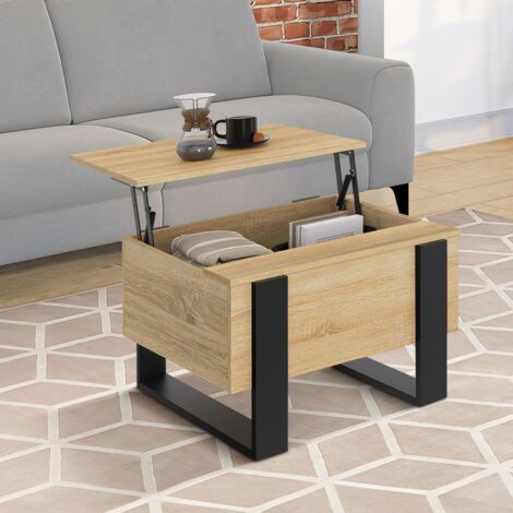 Mesa de centro cuadrada con tablero elevable 70 cm PHOENIX madera y negro
