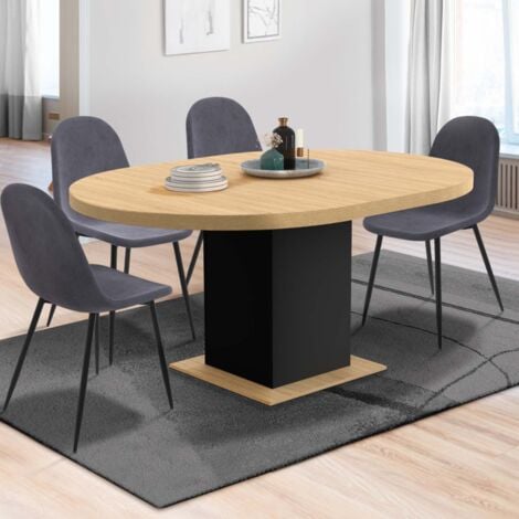 Mesa de comedor redonda extensible EDEN 4-8 personas madera y negro 120-160 cm