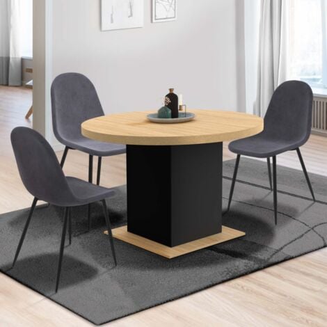 Mesa de comedor redonda extensible EDEN 4-8 personas madera y negro 120-160 cm