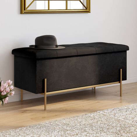 Banco baúl LOUIS con patas de metal dorado 100 cm terciopelo negro