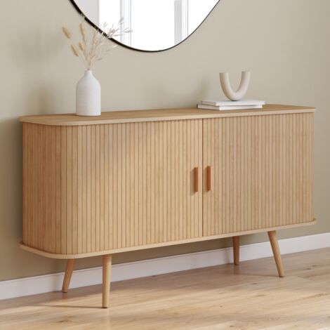 Aparador ROMIE 140 cm efecto listones, 2 puertas correderas