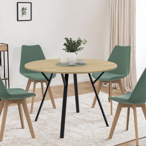 YSEULT mesa de comedor redonda 4-6 personas madera y negro diseño industrial 110 cm