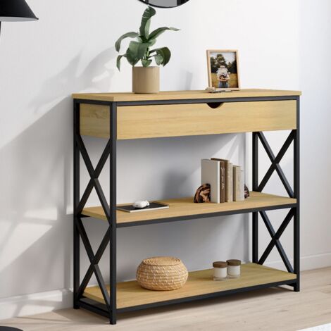 WAYNE Consola de 1 cajón con 2 estantes, diseño industrial