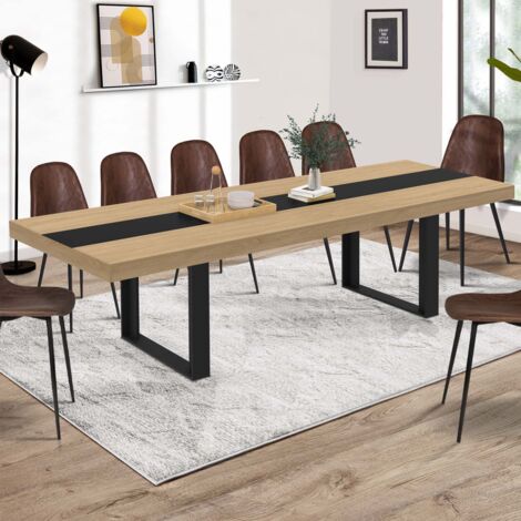 Mesa de comedor rectangular extensible PHOENIX 6-12 personas madera y banda central negra 200-300 cm