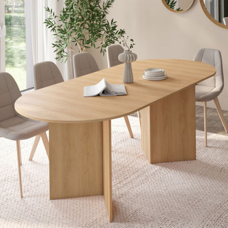 MARTHE mesa de comedor oval extensible 6-10 personas efecto madera de haya 160-200 cm