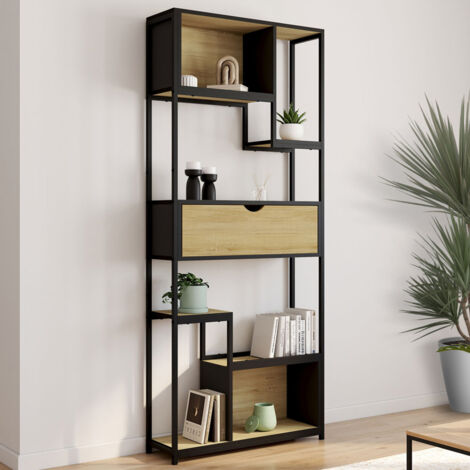 DETROIT estantería asimétrica de 6 niveles con cajón de diseño industrial 161 cm