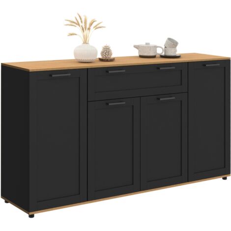 IDMarket Credenza VITO - 3 Ripiani Con Ante E Piano In Legno - Nero - 70 Cm - Stile Country Chic Per Soggiorno E Ingresso - 2