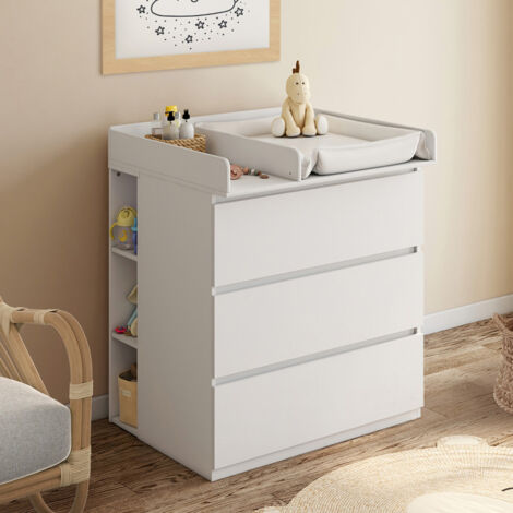 Mueble cambiador AMBRE blanco 3 cajones cambiador y 2 estantes extraíbles