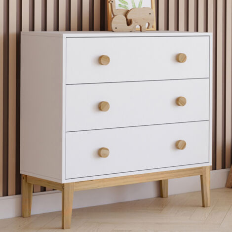Baúl infantil de 3 cajones JACOB 80 cm en blanco y madera