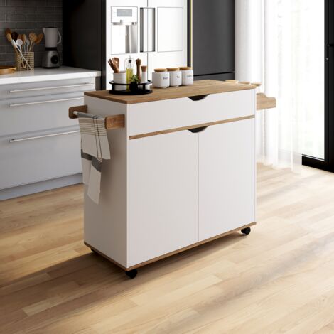 COSY Aparador de cocina XXL con cajón blanco y estantes efecto haya L.90 CM