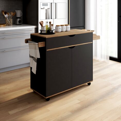 COSY Aparador de cocina XXL con cajón negro y estantes de haya L.90 CM