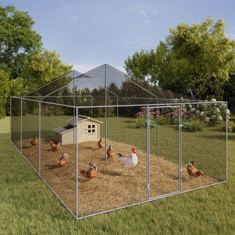Pajarera de 18 m² con recinto de malla metálica de 6 x 3 M para animales de corral