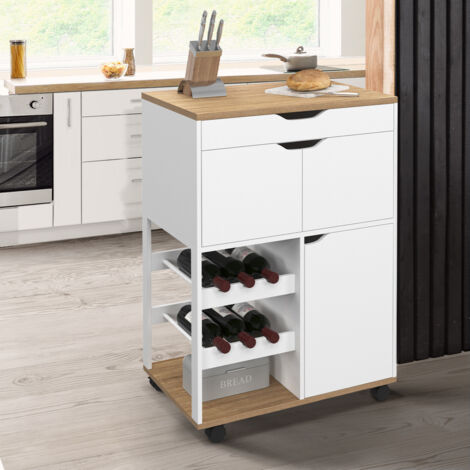 COSY aparador de cocina con armarios y portabotellas en madera y blanco (1/5)