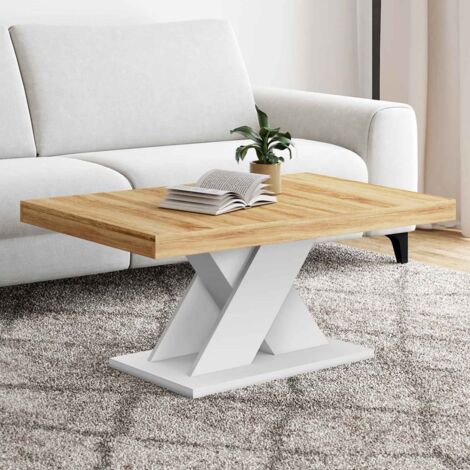 Mesa de centro ALICIA con base en X efecto macizo blanco (1/5)