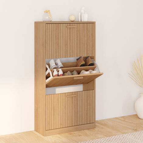 Mueble zapatero JULIETTE 3 puertas efecto lamas