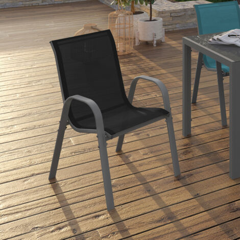 Lote de 4 sillas de jardín apilables LYMA de metal y textileno mezcla de colores gris, negro y azul