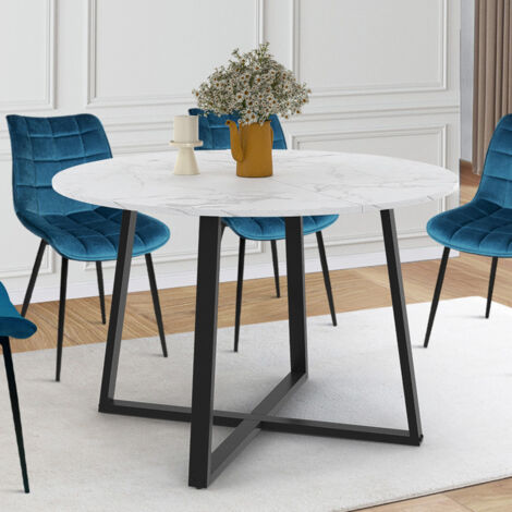 Mesa de comedor redonda SELMA 4-6 personas ALASKA tablero efecto mármol blanco y negro 110 cm