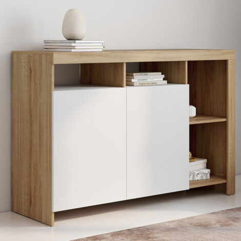 Aparador MALO 110 cm, madera y puertas blancas