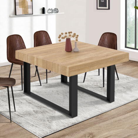 Mesa de comedor cuadrada PHOENIX para 6 en madera y negro 120 cm