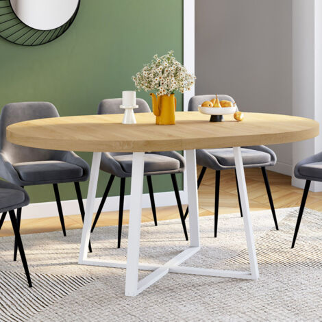 SELMA mesa de comedor redonda extensible 4-8 personas madera y blanco 110-150 cm