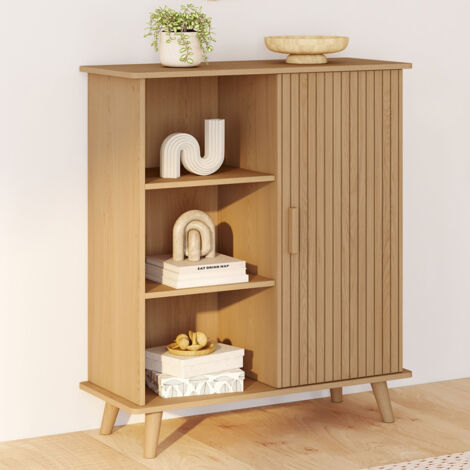 Aparador con 3 estantes y armario 70 cm JULIETTE efecto listones de madera