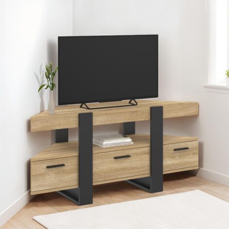 Mueble TV esquinero PHOENIX 110 cm con cajón de madera y negro