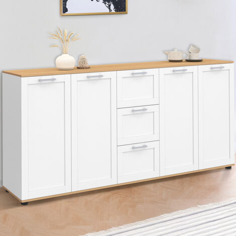 180 cm VITO XXL Aparador de 4 puertas con 3 cajones de madera y blanco