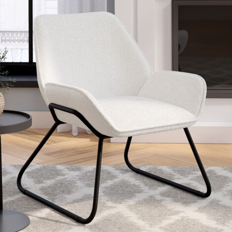 Sillón SIXTINE de tela bouclette y patas de metal negro