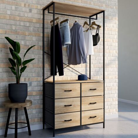 Armario 80 cm UTAH con 6 cajones en madera y tejido negro