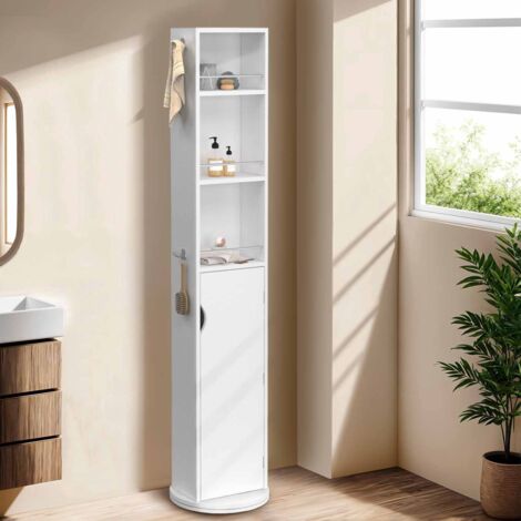 Mueble de baño blanco con espejo, armario y estantes