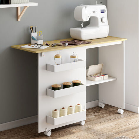 Mesa de costura plegable con ruedas Armario para máquinas de coser con 4 estantes (1/5)