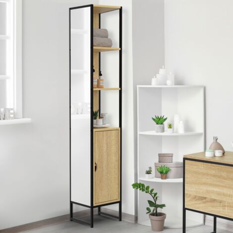 DETROIT Mueble de baño de 1 puerta con espejo y estantes de diseño industrial
