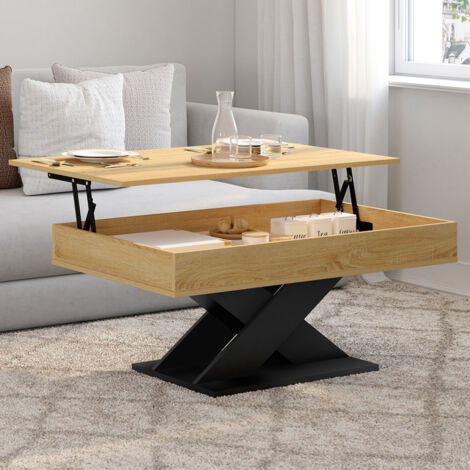 Mesa de centro rectangular con tablero elevable de madera ALICIA y base negra