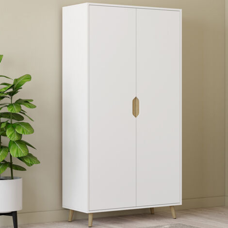 HELSINKI Armario escandinavo blanco de 2 puertas 80 cm con estantes de almacenamiento