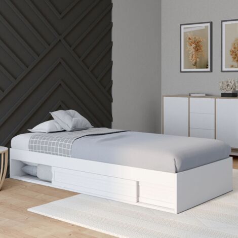 Marco de cama individual SALEM con almacenaje y somier 90 x 190 CM blanco