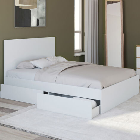 OMAHA Cama doble de 4 cajones con ruedas 140 x 190 cm blanco