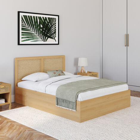 Cama de matrimonio EDHEN con cabecero de caña 140 x 190 cm color madera