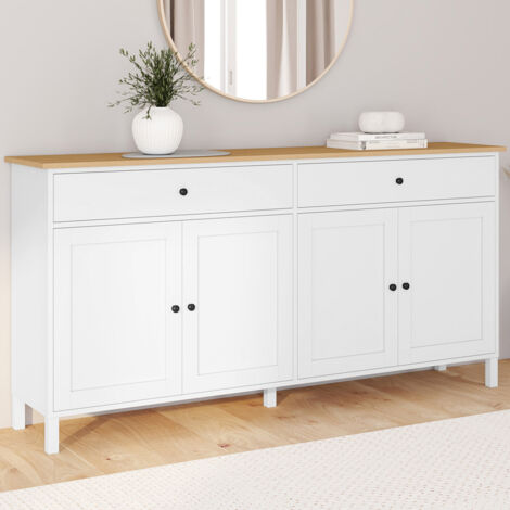 Aparador ACHILLE 160cm con 4 puertas y 2 cajones blancos y encimera de madera