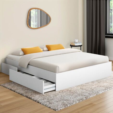 Marco de cama doble TOMI de 4 cajones 140 x 190 cm blanco