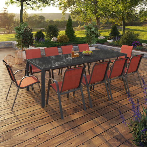 Conjunto de muebles de jardín MADRID mesa 240 CM y 10 sillas apilables terracota