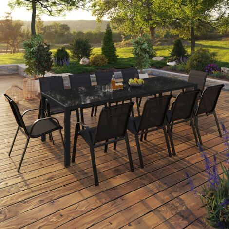 Conjunto de muebles de jardín MADRID mesa 240 CM y 10 sillas apilables negro