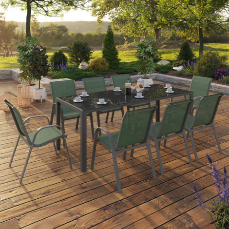 MADRID conjunto de muebles de jardín 190cm mesa y 8 sillas apilables verde oliva