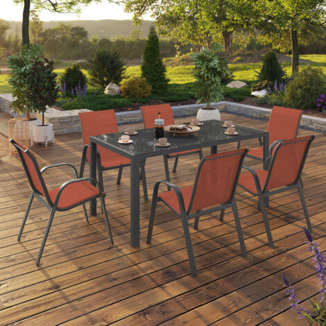 Conjunto de muebles de jardín MADRID mesa 150 CM y 6 sillas apilables terracota