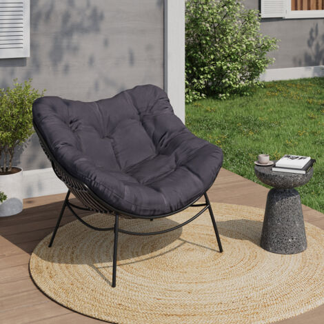 Sillón reclinable de jardín LOA con efecto ratán gris y cojín gris