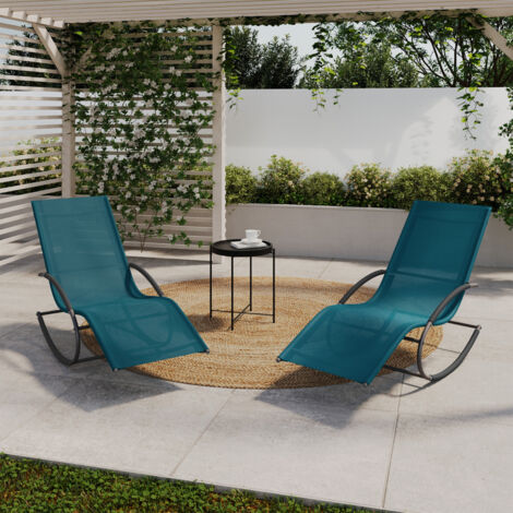Lote de 2 mecedoras de jardín MALAWI lona gris marengo y azul pato