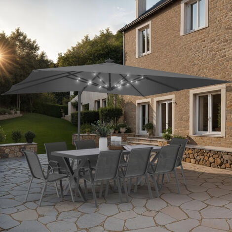 Parasol basculante giratorio 360° CALVI LED gris 3x4 M off-set con cubierta