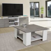 Mesa de centro cuadrada blanca ELI con tablero efecto hormigón