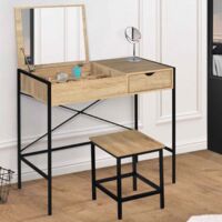 Mueble de tocador LUIS con espejo plegable y taburete de diseño industrial
