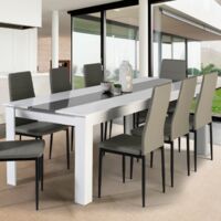 GEORGIA mesa de comedor para 8 en blanco y gris 160 x 90 cm