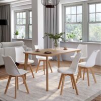 Lote de 6 sillas de comedor escandinavas SARA blancas